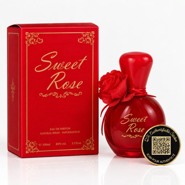 SWEET ROSE AVEC QR CODE (Un parfum de 50ML sur-mesure dont le QR code gravé sur le flacon réveille vos plus beaux souvenirs en photos, vidéos et audio.)