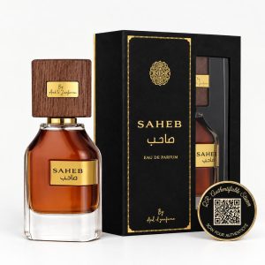 SAHEB AVEC QR CODE (Un parfum de 100ML sur-mesure dont le QR code gravé sur le flacon réveille vos plus beaux souvenirs en photos, vidéos et audio.)